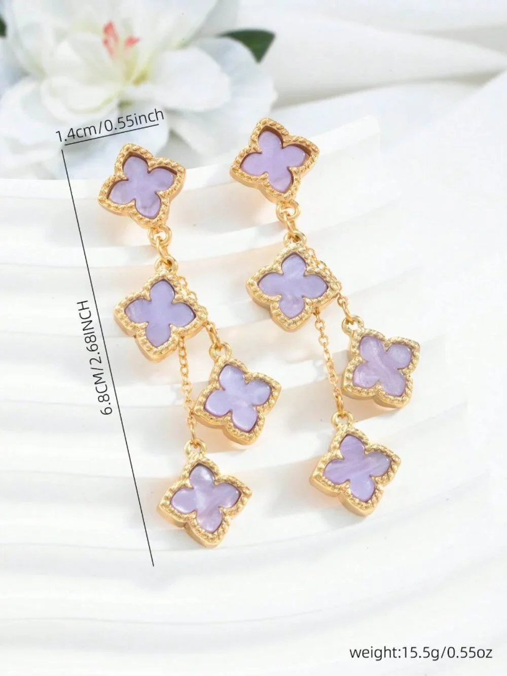 Mauve Purple Elegant Women's Romantic Four-Leaf Clover Dangle Earrings